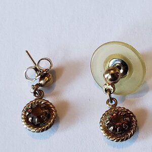 Vintage Gold Oval Topaz Dangle Drop Earrings